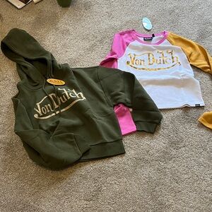 Von Dutch Olive Hoodie and Pink/Gold Raglan Shirt Set